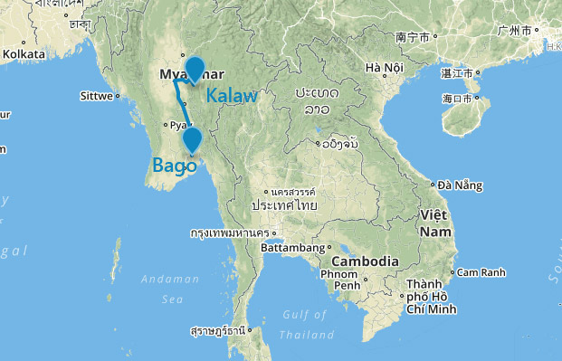 Mapa Bago - Kalaw v Barme